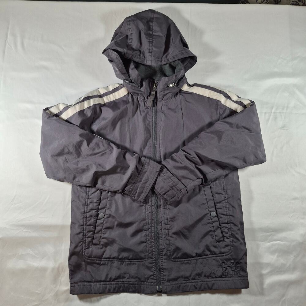 Gap Kids Boy Retro Jacket L 10 Gray G86 Y2K Fleece Lined Hideaway Hood In Collar
